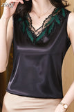 Women's Blouses Sexy Tank Tops Solid Female Embroidery Camisole Summer Satin Sleeveless Women Clothing Lace Womens