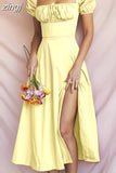 Off Shoulder Dress Women Puff Short Sleeve White Dresses Female Cut out Tie up Side Split Ruched Elegant Long