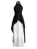 2025 Spring New Fashion Temperament Hanging Neck Long Top + White High-Waisted 100-Folded Skirt Two-Set