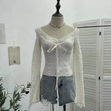 Shooting Merard Wind Strapted Bow Splicing Lace Pure Desire Blouse Folding Body Short Blouse