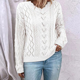 Women's Sweater Knitted Shirt Design Hollow V-Neck Long-Sleeved Hooded
