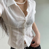 White Cropped Short Sleeve Blouse-Outfit