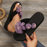 Slippers Women's Summer Fashion Wear Thick Bottom High And Cool Slippers Women's Beach Anti-Slip White Flowers And