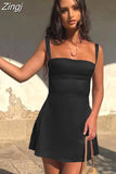Spaghetti Strap Satin Birthday Party Dresses Women Sleeveless White A Line Dress Mini Holiday Summer Dresses