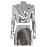 Fashion Personality BLING BLING Shiny Squin Short Suit Half-Swear Set