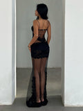 Women's Sexy Elegant Lace Splicing Sexy Perspective Pull-Up Slinged Dress