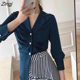 Women Office Ladies Trendy All-match Folds Solid Elegant Simple Casual Spring Korean Slim Retro Chic New Design