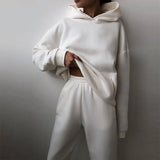 Women's Pure Color Casual Fashion Trousers Thick Sports Hoodie Set