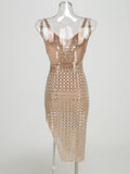 Explosion Women's Sexy Bare Back Hot Diamond Sling Bag Ass High Dress Dress