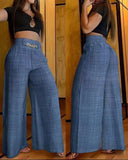 Wide Leg High Waist Trousers Loose Slimming Metal