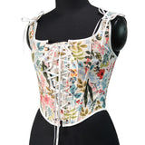 Ancient Printed Corset New French Retro Court Front Strap U Tie Leaf Printed Vest Female