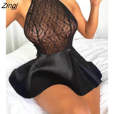 Valentine's Day Lingerie Women One Piece Homewear Night Gowns Bowknot Decor Backless Halter Lace Babydoll Sexy Mini