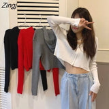 Women Simple Basic Cropped Preppy Style Stretchy Young All-match Casual Кардиган Женский Zipper Streatwear Spring