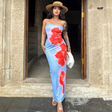 Zingj Women's New Sexy Strapless Print Bag Hip Slit Dress Children By The