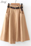 Women Casual Skirts 2023 Spring And Autumn Solid High Waist Irregular Pockets Midi Skirts Fashion Simple Elegant Saia
