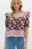 Summer New Women's Small Fresh Print Flowers Short-Sleeved Leisure Commute OL Top Women's
