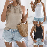 Shooting 2025 Spring And Summer Leisure Pure Color Hollow Sleeveless Knit Shirt Holiday Tops Women's