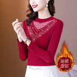 Photo # Autumn / Winter Long Sleeve And Velvet Top Women's High-End T-Shirt With A Versatile Lace Bottom