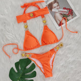 Zingj Sexy Luxury Crystal Diamond Bikini Solid Color Female Strap Swimwear Metal Accessories