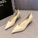 French Low-Heeled Single-Shoe Women 2025 Spring And Autumn New Nude Thick And Light Temperament Professional High