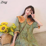 Floral Embroidery Lolita DressWomen Summer Kawaii Peter Pan Collar Loose Dress Elegant Luxury High Waist Party