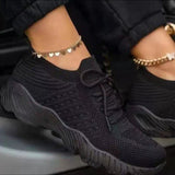 Sneakers Women's Shoes Single Shoes Spring New Thick-Soled Solid Color Tie With Flying Knitted Old Dad