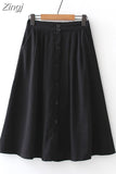 High Waist Vintage Midi Skirts Women Autumn Winter Thick Casual Elegant A-Line Office Ladies