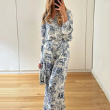 Women's Dress 2025 Set Fashion Print Collar Shirt Languid Spring And Summer Fashion Set
