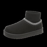Knitting Warm Snow Boots Women 2025 New Autumn Boots Plus Velvet Thick Haired Shoes Cotton