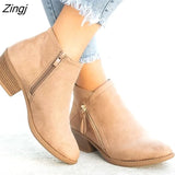 Boots For Women Casual Shallow Slip-on Pointed Toe Low Heels Shoes Woman Big Size Pu Leather Zapatos De