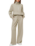 Women's Two-Piece Set Of Half Zipper Sweatshirt Wide Leg Sweatpants Casual Suit