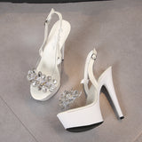 Zingj Rhinestone Fish Mouth Shoes Nightclub Fine Heel Stilettos 13CM Car Model Sandals Female Runway Steel