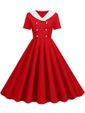 Women Elegant Vintage Midi Dress Sexy Solid Patchwork A-line Vestidos Party dress Robe
