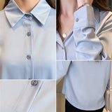 Fashion Silk Shirt Women Long Sleeve Shirts Women White Shirt Woman Silk Blouse Tops Casual Solid Basic Shirts