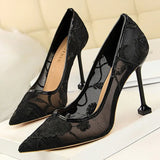 Shoes Woman Pumps Flower Embroidery Lace High Heels Sexy Party Shoes Stiletto Fashion Women Heels Mesh Women
