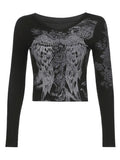 Floral Rhinestone Long Sleeve Crop Top- Outfit