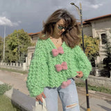 Bow Sweater Cardigan Jacket Languid Short Heavyweight Knitted Jersey