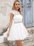 Mini Dress For Women Summer White Short Sleeve Dress Female Fashion Hollow Out Dress Ladies Elegant Party Short