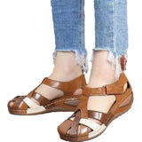 Women's Cold Slippers 2025 New Retro Coloring Round Head Hollow Slope And Cross-Buckle Sandals