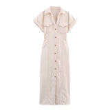 New Denim Folding Short-Sleeved Dress