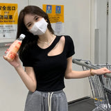 Zingj New 20 Summer 2024 Pure Desire Design Sense Hollow Slim Short Bottom Shirt Short-Sleeved T Shirt Women's