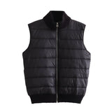 New Women's Versatile Striped Standing Collar Zipper Sleeveless Padded Jacket Patchwork Knit