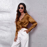 Fashion Button Up Satin Silk Shirt Youth Woman Blouses Cheap and Pretty Blouses Satin Luxury Shirt OL Female