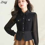 Shirts Women Pure S-3XL Simple Gentle Folds Design Temperament Office Ladies Tops Chic Elegant Slim All-match Long