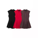 2025 French Design Waist Wave Wide Swing Mini Sleeveless Dress
