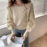 Collar Sweater Female Retro Thicked Autumn And Winter New Korean Version Loose Outside Wear Waist Thin Knitted