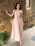 Special Price Does Not Return] Xiu Xixi Summer New Pure Desire High-Waisted Tie With Short-Sleeved Dress Dress Women