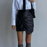 Zingj Women's Wear 2024 New Street Fashion Pleated Hip Skirt Leather Short