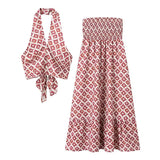 Women's Clothing INS Burst Out Shoulder-To-Shoulder-Back Cover Hanging Neck Print High-Rise Half-Body Skirt