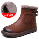 Cowhide Lamb Wool Snow Boots Women Winter New Warm Plus Cotton Boots Retro Leisure Short